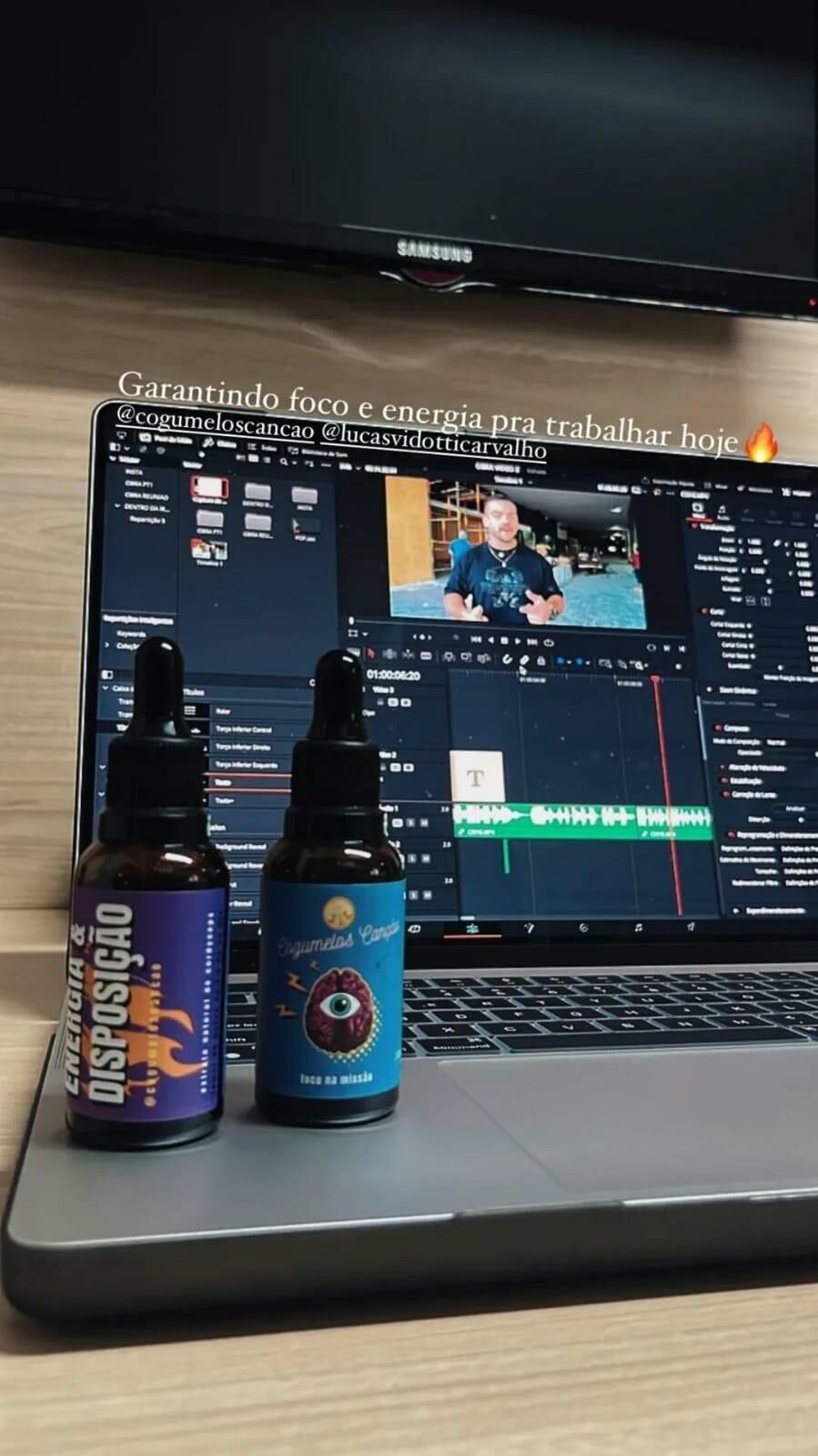 Cliente comentando que garntiu foco e energia para trabalhar tomando os extratos de cordyceps e juba de leão.